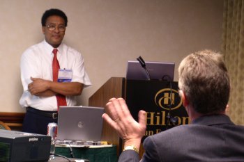 Girma Biresau of the USDA (Peoria, Illinois) speaks about polylactic acid polymers in a session of the Forest Products Division.